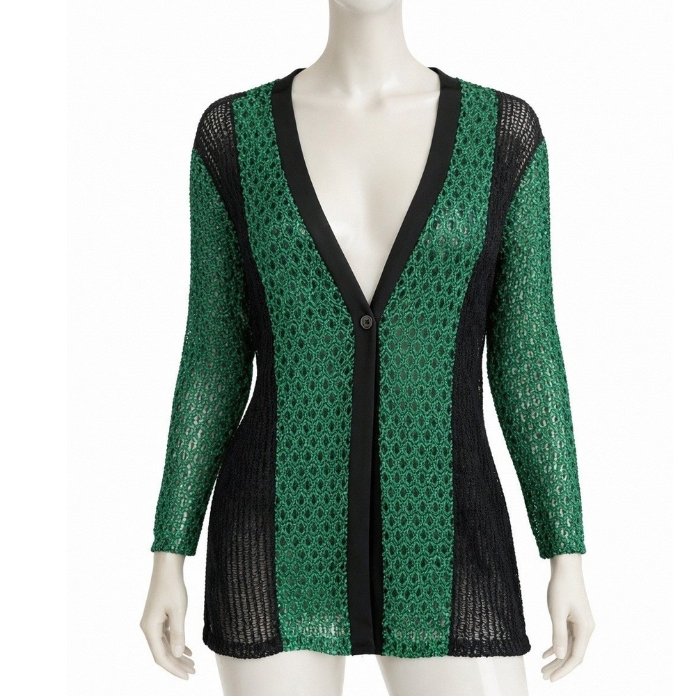 Catherines Emerald Green Black Mesh Cardigan 1X Semi Sheer St Patrick's Day NWT